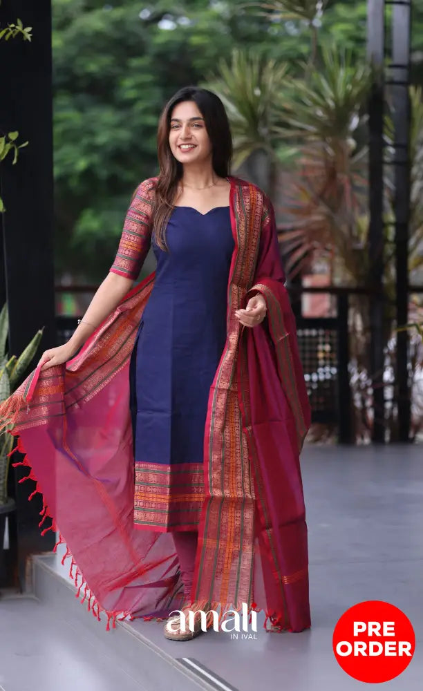 Meera Cotton Salwar - Blue and Magenta salwar